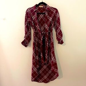 Burgundy plaid button down dress